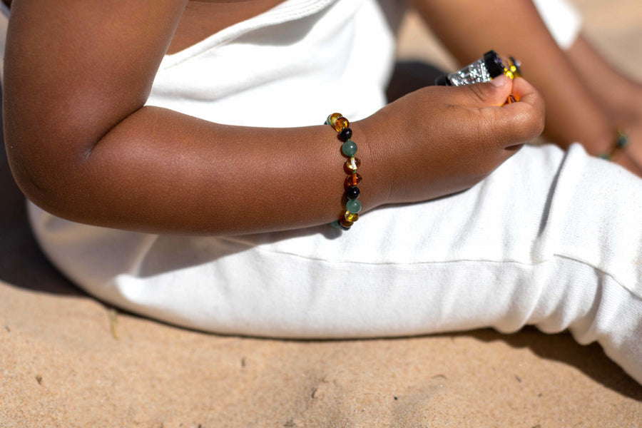 POLISHED MULTICOLR BALTIC AMBER BRACELET / ANKLET WITH AVENTURINE