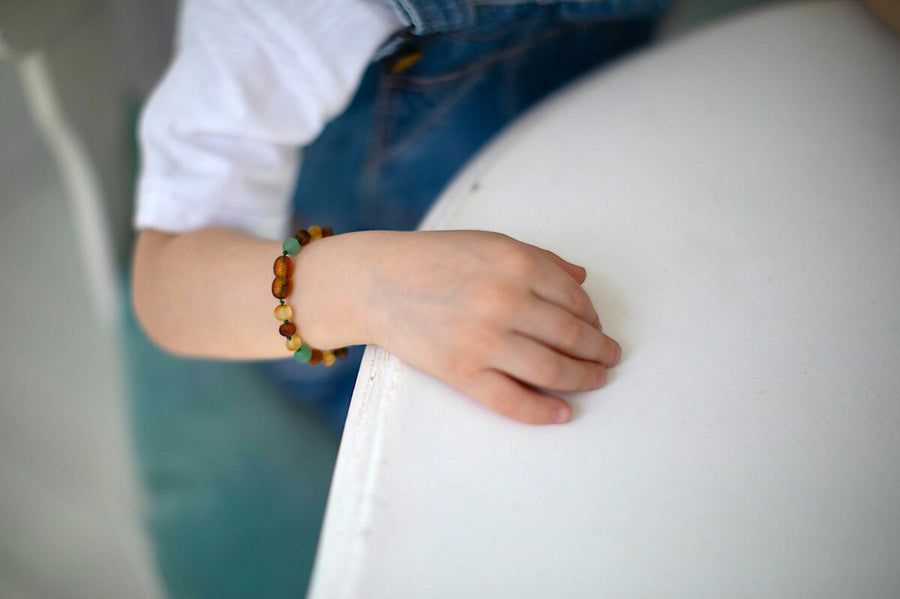 RAW MULTICOLOR BALTIC AMBER BRACELET / ANKLET WITH AGATE