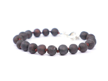 ADJUSTABLE RAW DARK CHERRY BALTIC AMBER TEETHING BRACELET / ANKLET