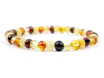 STRETCH POLISHED MULTICOLOR BALTIC AMBER ADULT BRACELET