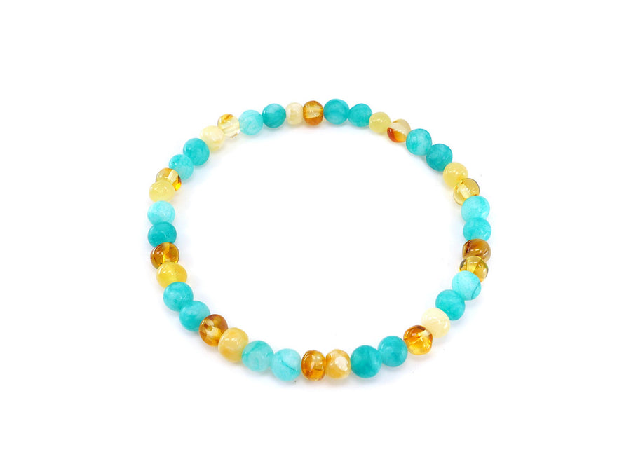 STRETCH POLISHED HONEY BALTIC AMBER ADULT ANKLET WITH AMAZONITE