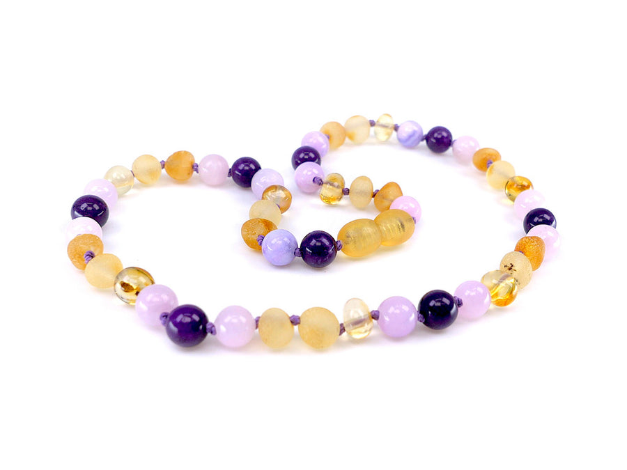 MULTICOLOR BALTIC AMBER TEETHING NECKLACE WITH CHALCEDONY