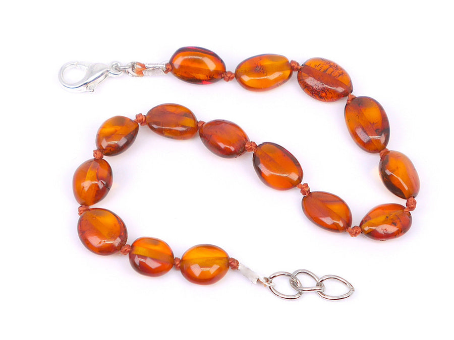 ADJUSTABLE POLISHED COGNAC BALTIC AMBER TEETHING BRACELET / ANKLET