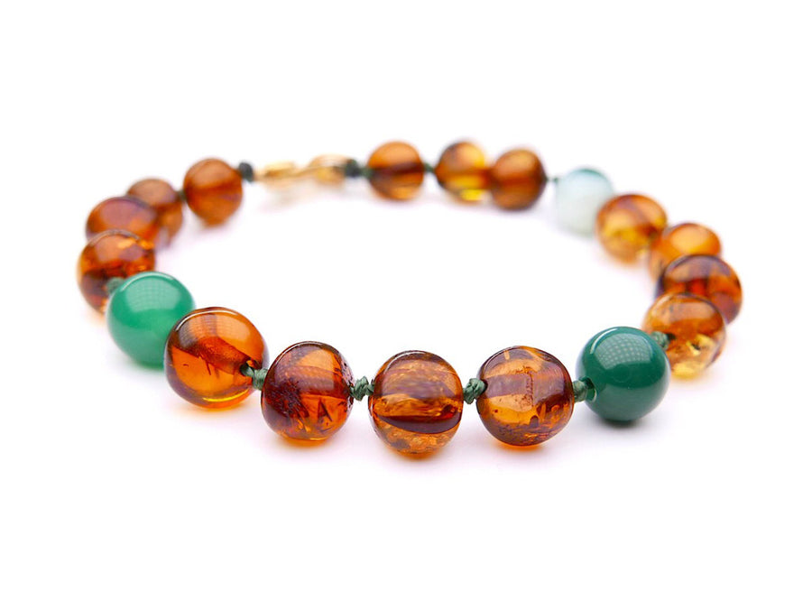 POLISHED COGNAC BALTIC AMBER TEETHING BRACELET / ANKLET WITH AGATE