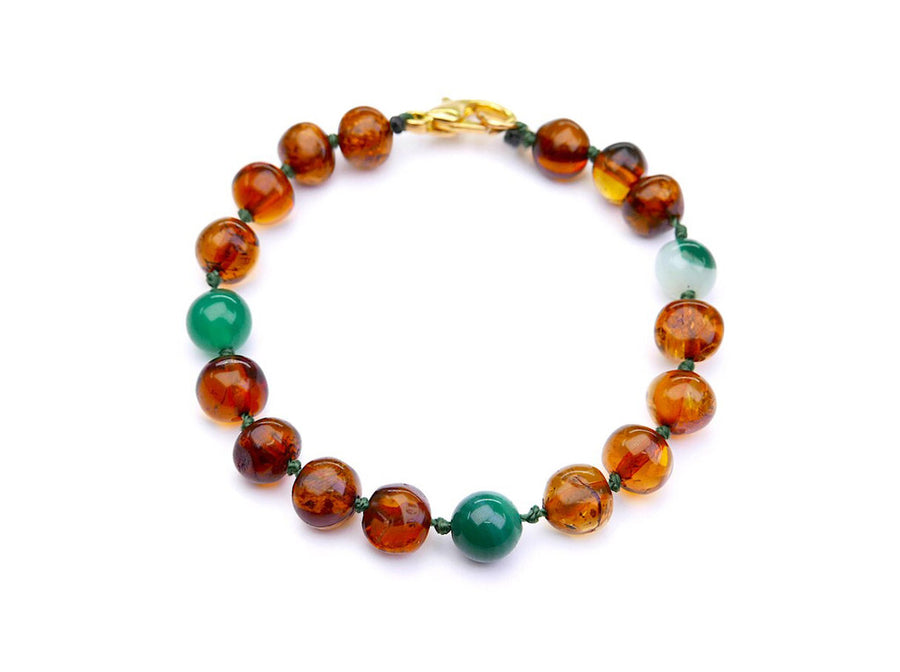 POLISHED COGNAC BALTIC AMBER TEETHING BRACELET / ANKLET WITH AGATE