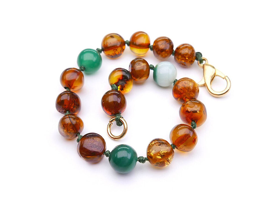 POLISHED COGNAC BALTIC AMBER TEETHING BRACELET / ANKLET WITH AGATE