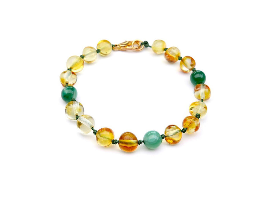 POLISHED LEMON BALTIC AMBER TEETHING BRACELET / ANKLET WITH AGATE