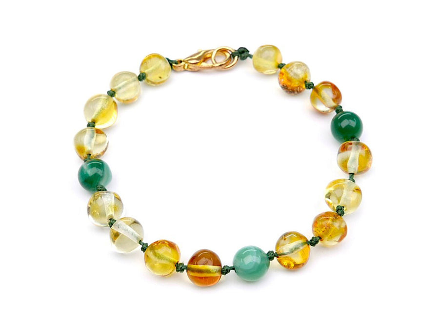 POLISHED LEMON BALTIC AMBER TEETHING BRACELET / ANKLET WITH AGATE