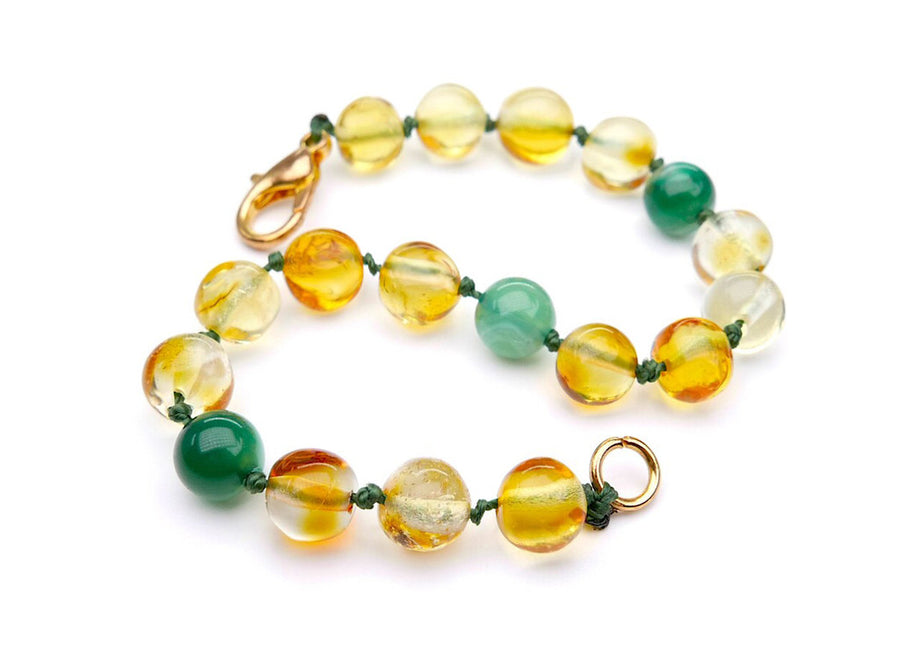 POLISHED LEMON BALTIC AMBER TEETHING BRACELET / ANKLET WITH AGATE