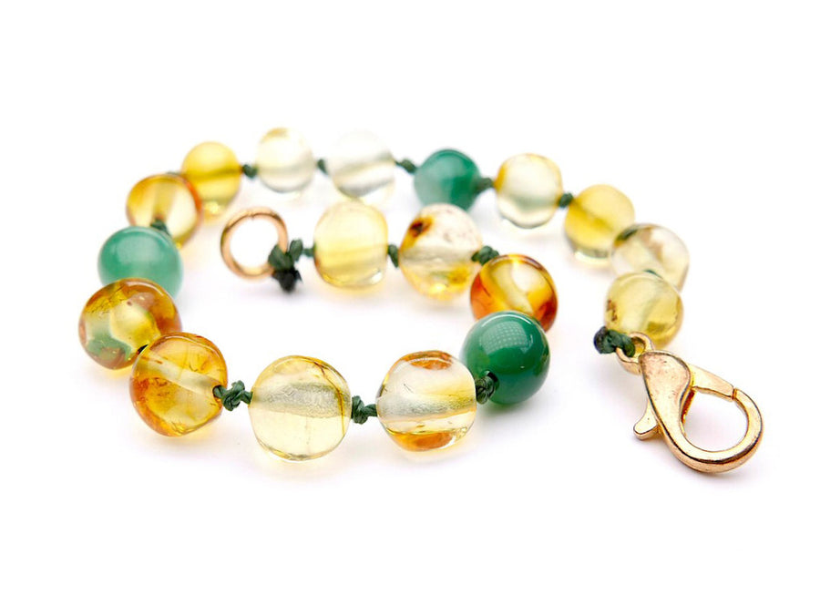 POLISHED LEMON BALTIC AMBER TEETHING BRACELET / ANKLET WITH AGATE