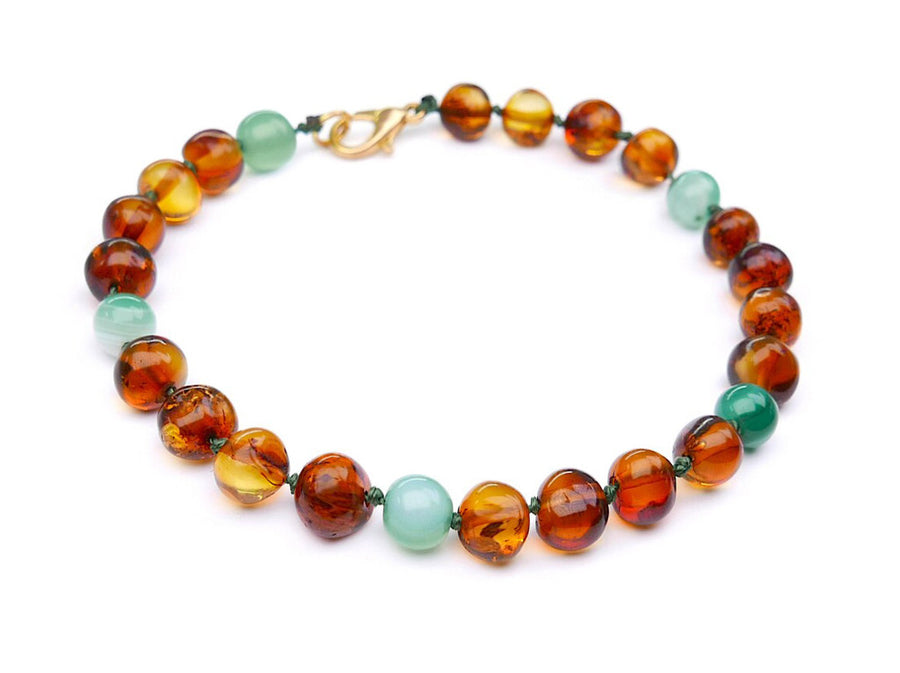 ADJUSTABLE COGNAC BALTIC AMBER ADULT BRACELET WITH JADE