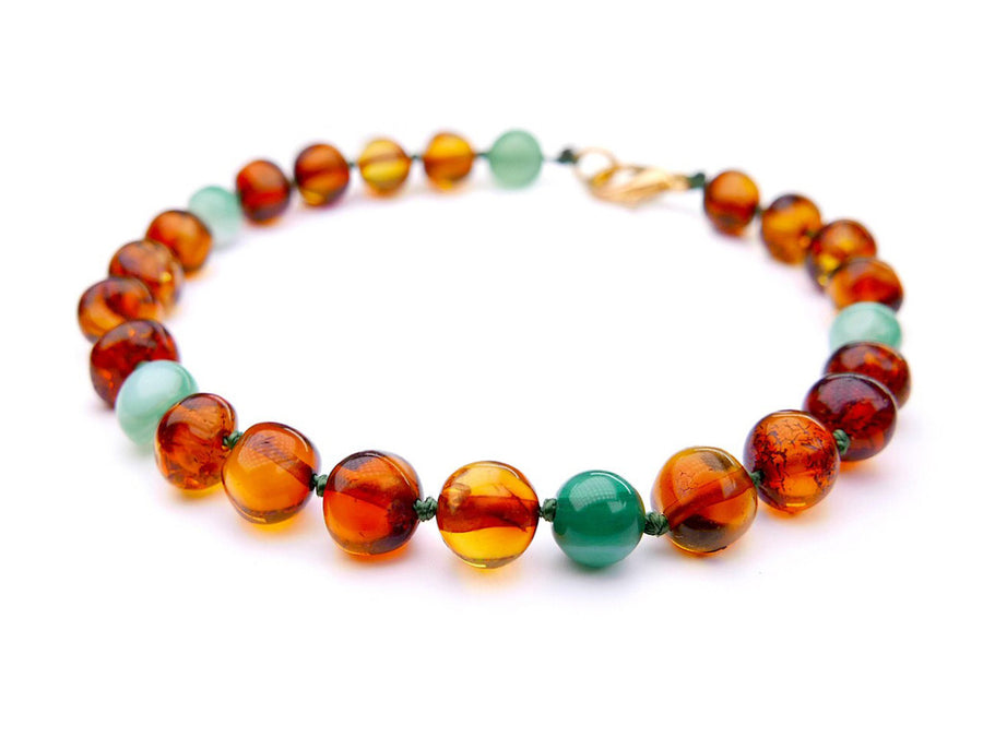 ADJUSTABLE COGNAC BALTIC AMBER ADULT BRACELET WITH JADE