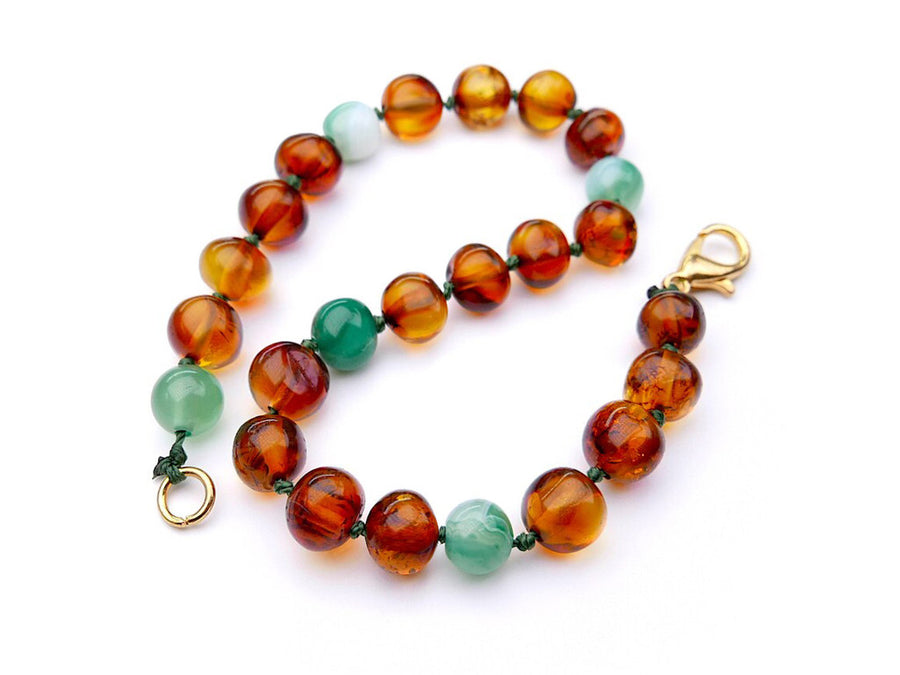 ADJUSTABLE COGNAC BALTIC AMBER ADULT BRACELET WITH JADE