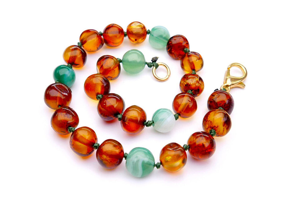 ADJUSTABLE COGNAC BALTIC AMBER ADULT BRACELET WITH JADE