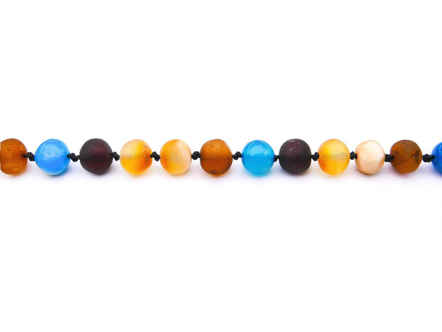 RAW MULTICOLORED BALTIC AMBER BRACELET / ANKLET WITH BLUE AGATE