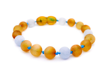 Teething relief with our handmade Baltic Amber bracelet.