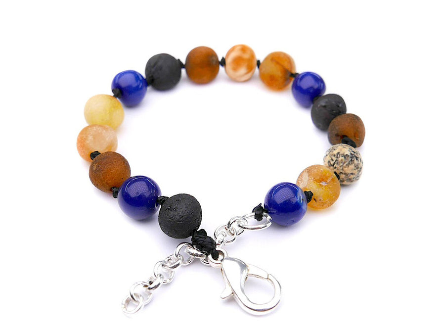 ADJUSTABLE RAW MULTICOLOR BALTIC AMBER BRACELET / ANKLET WITH BLUE AGATE