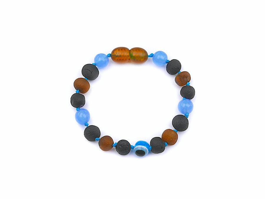 RAW MULTICOLORED BALTIC AMBER BRACELET / ANKLET WITH BLUE JADE BEADS