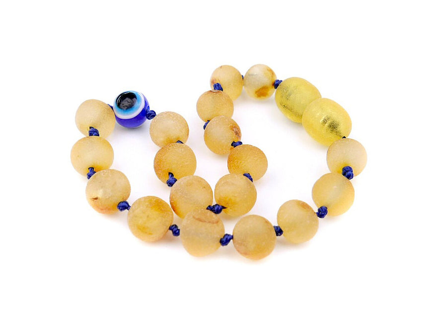 RAW HONEY BALTIC AMBER TEETHING BRACELET / ANKLET WITH EVIL EYE BEAD