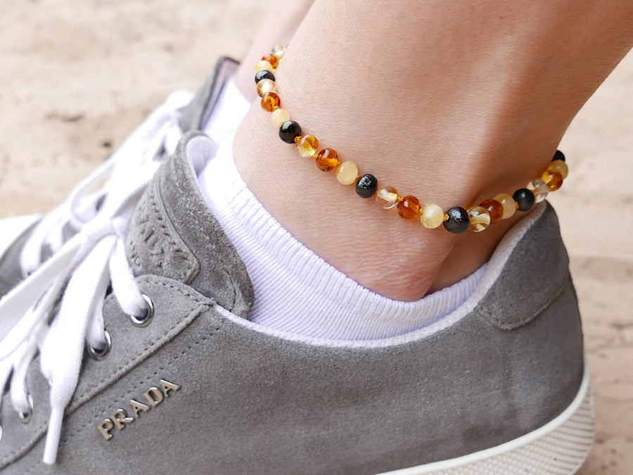 POLISHED MULTICOLOR BALTIC AMBER ADULT ANKLET