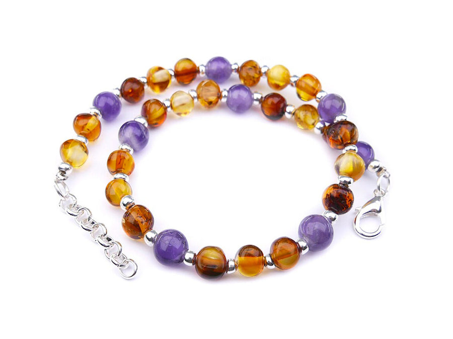 ADJUSTABLE COGNAC BALTIC AMBER ADULT ANKLET WITH AMETHYST