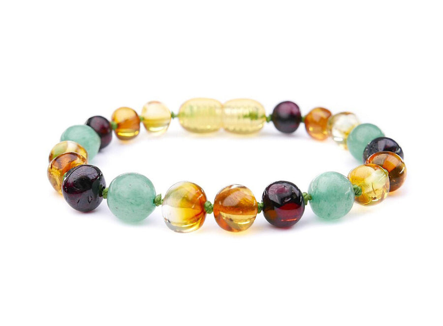 POLISHED MULTICOLR BALTIC AMBER BRACELET / ANKLET WITH AVENTURINE