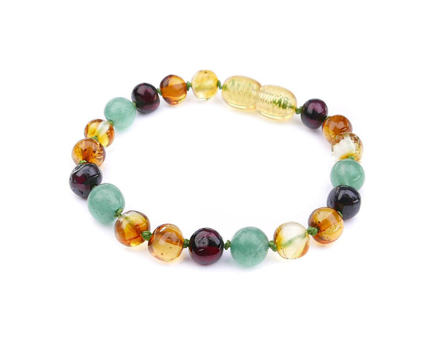 POLISHED MULTICOLR BALTIC AMBER BRACELET / ANKLET WITH AVENTURINE