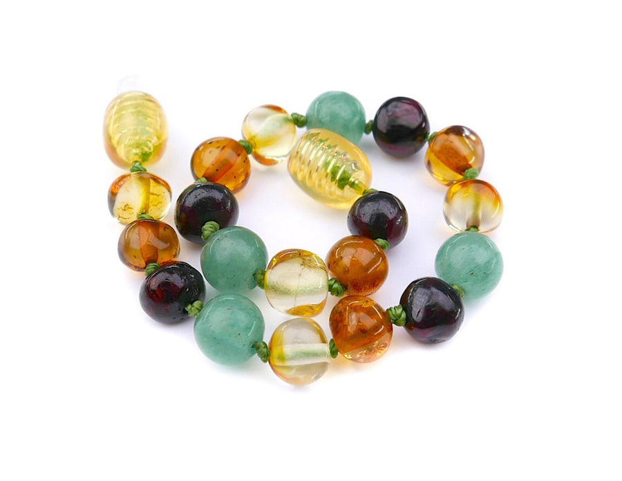 POLISHED MULTICOLR BALTIC AMBER BRACELET / ANKLET WITH AVENTURINE