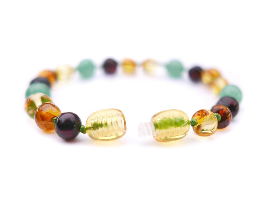 POLISHED MULTICOLR BALTIC AMBER BRACELET / ANKLET WITH AVENTURINE