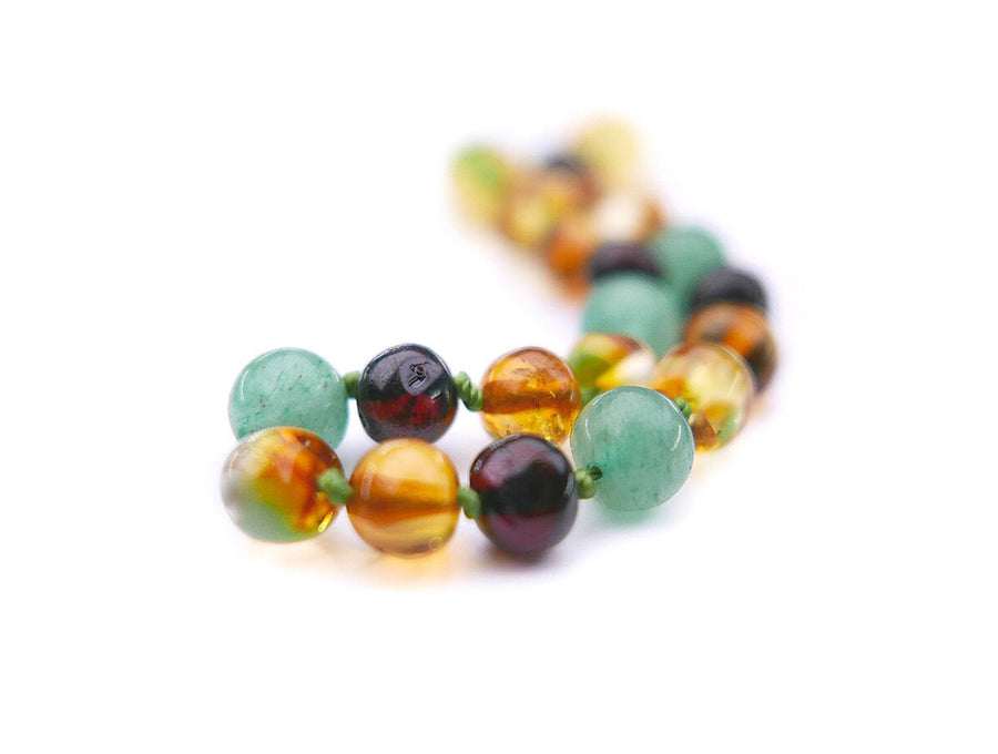 POLISHED MULTICOLR BALTIC AMBER BRACELET / ANKLET WITH AVENTURINE