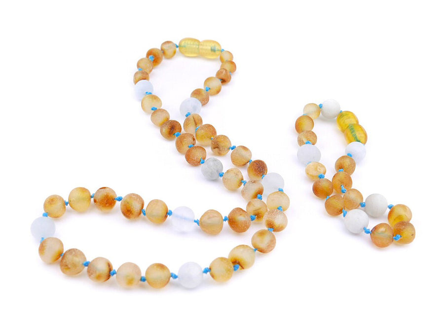 RAW HONEY BALTIC AMBER NECKLACE/BRACELET SET WITH AQUAMARINE