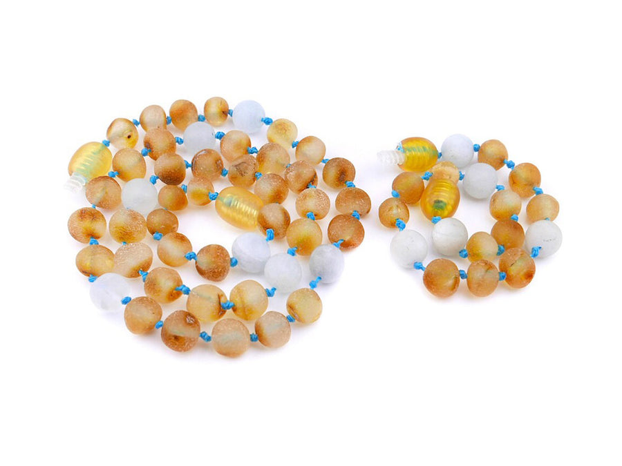 RAW HONEY BALTIC AMBER NECKLACE/BRACELET SET WITH AQUAMARINE