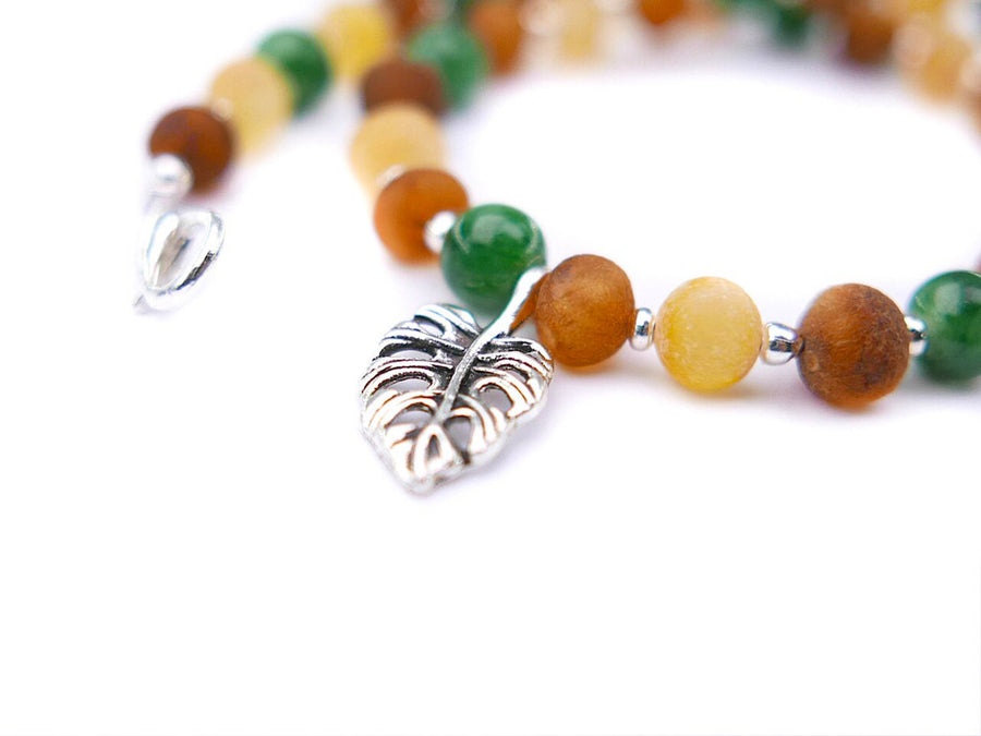 ADJUSTABLE MULTICOLOR BALTIC AMBER ADULT ANKLET WITH JADE