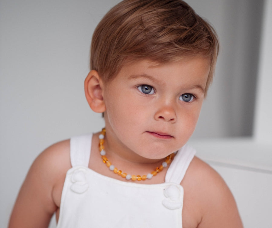 HONEY BALTIC AMBER TEETHING NECKLACE WITH AQUAMARINE