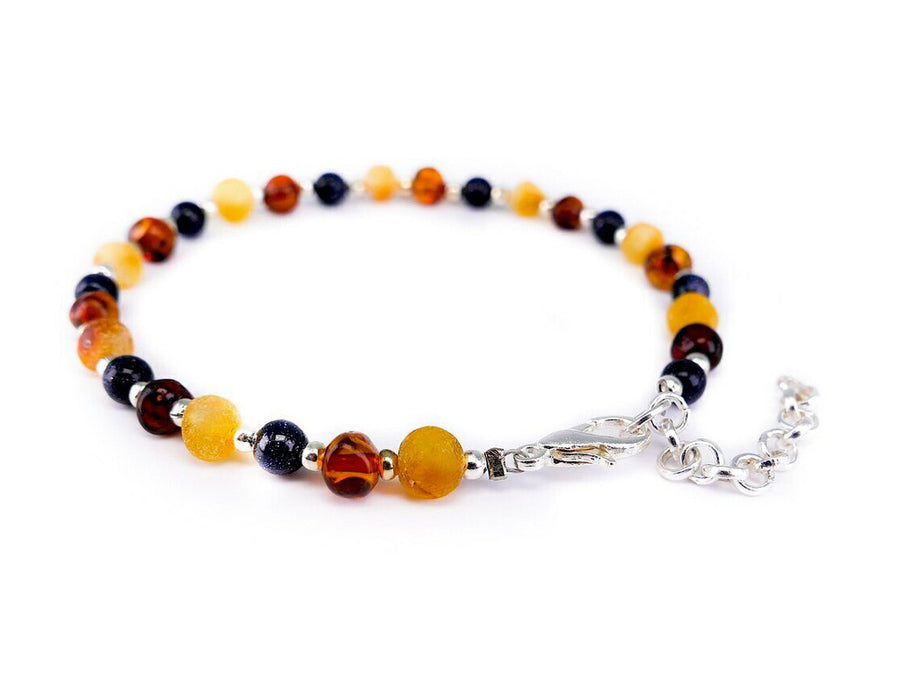 ADJUSTABLE MULTICOLOR BALTIC AMBER ADULT BRACELET WITH SANDSTONE