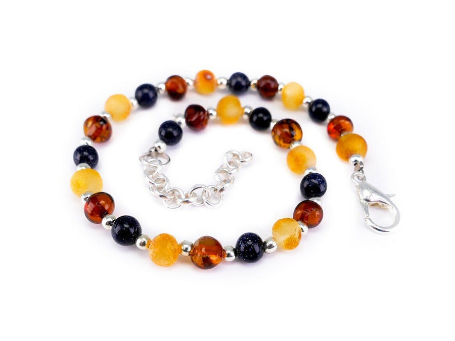 ADJUSTABLE MULTICOLOR BALTIC AMBER ADULT BRACELET WITH SANDSTONE