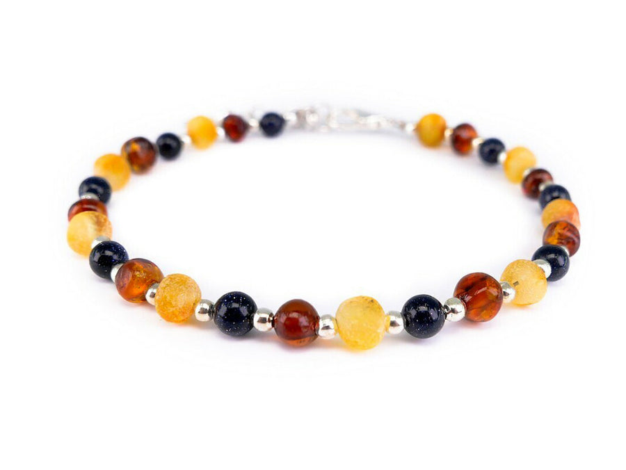 ADJUSTABLE MULTICOLOR BALTIC AMBER ADULT BRACELET WITH SANDSTONE