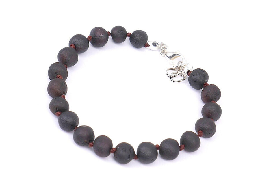 ADJUSTABLE RAW DARK CHERRY BALTIC AMBER TEETHING BRACELET / ANKLET