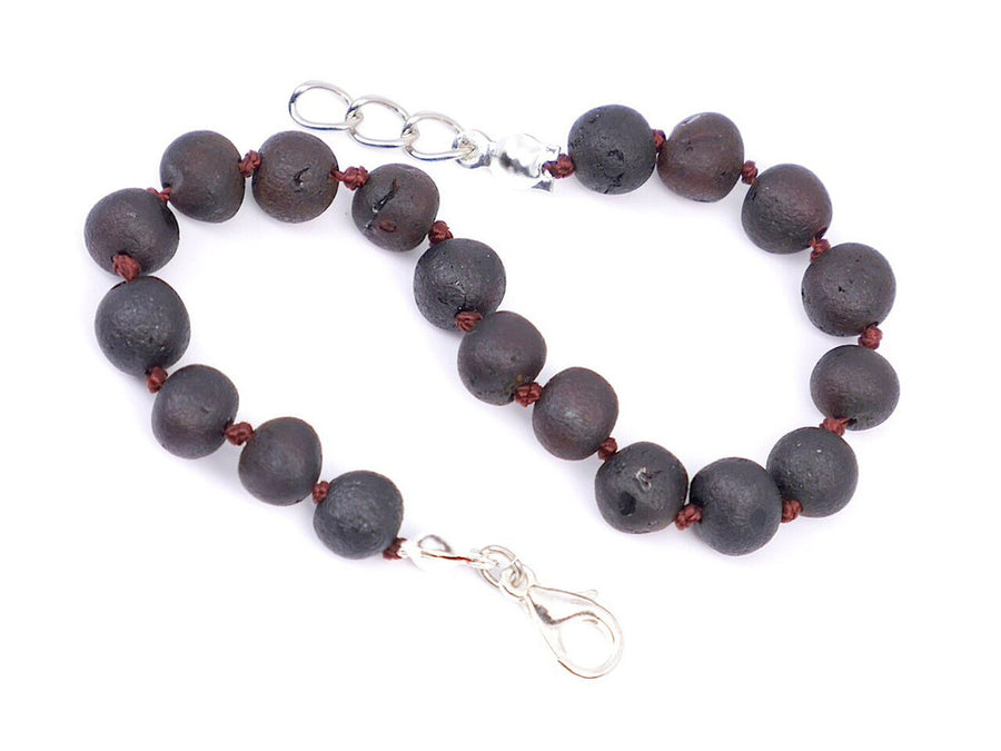 ADJUSTABLE RAW DARK CHERRY BALTIC AMBER TEETHING BRACELET / ANKLET