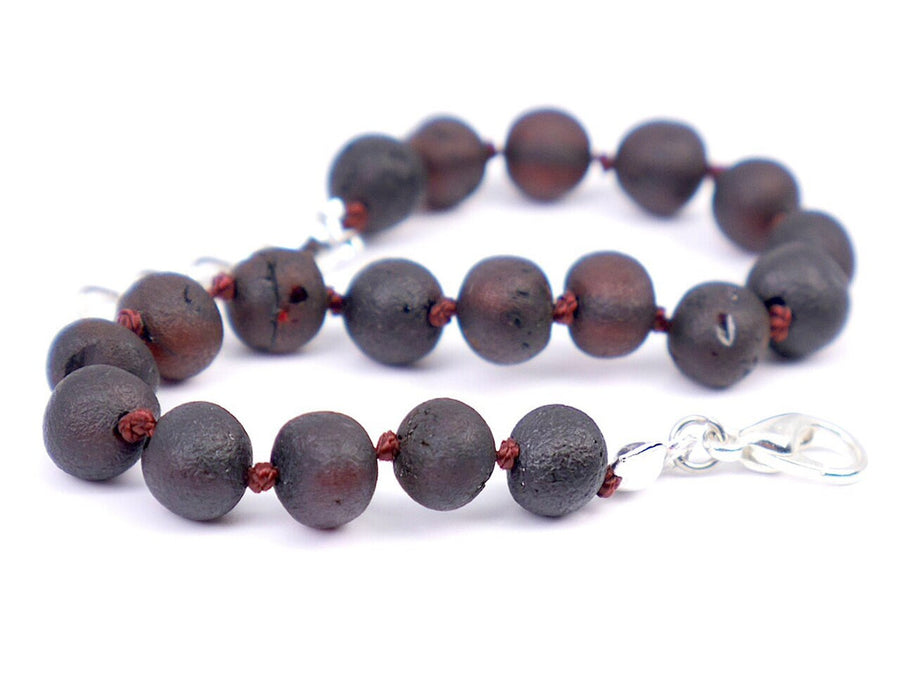 ADJUSTABLE RAW DARK CHERRY BALTIC AMBER TEETHING BRACELET / ANKLET