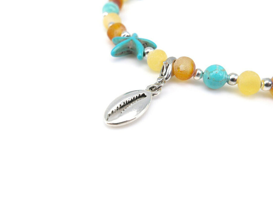 ADJUSTABLE MULTICOLOR BALTIC AMBER ADULT ANKLET WITH TURQUOISE