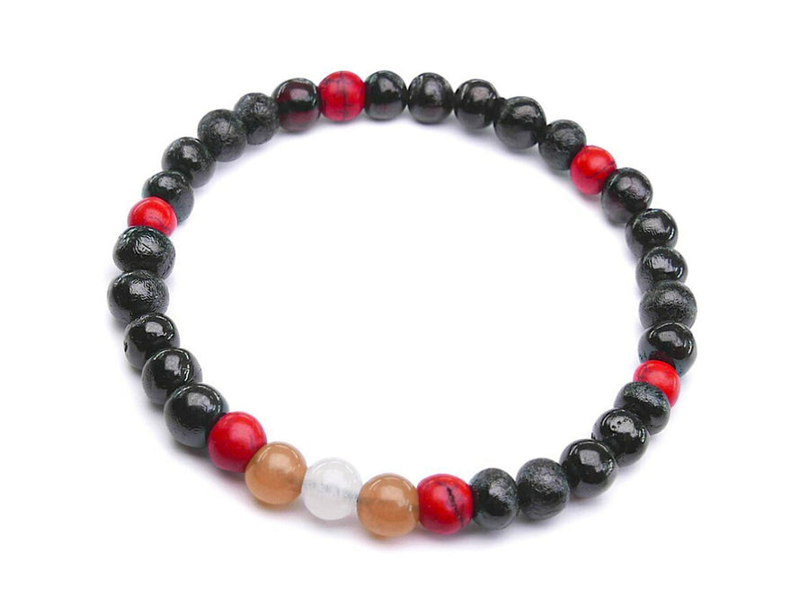 STRETCH POLISHED DARK CHERRY BALTIC AMBER ADULT BRACELET WITH SUNSTONE & MOONSTONE