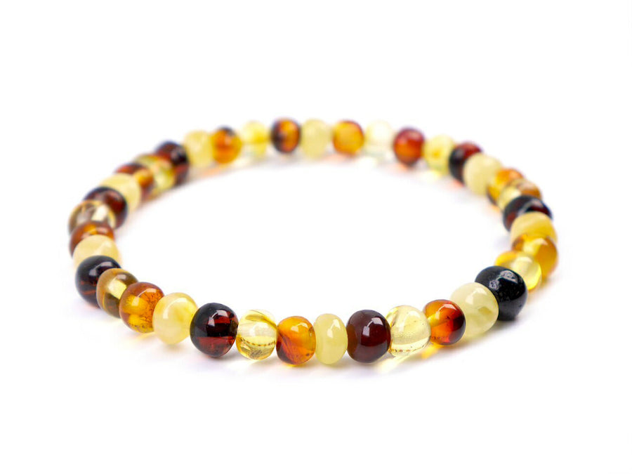 STRETCH POLISHED MULTICOLOR BALTIC AMBER ADULT BRACELET