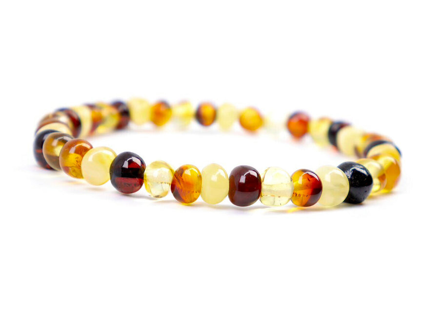 STRETCH POLISHED MULTICOLOR BALTIC AMBER ADULT BRACELET