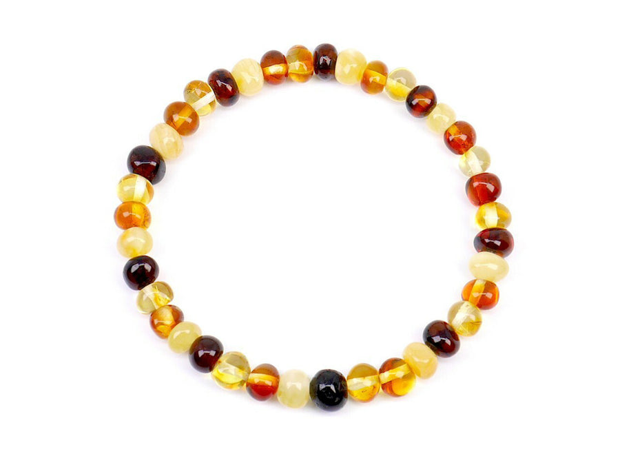 STRETCH POLISHED MULTICOLOR BALTIC AMBER ADULT BRACELET