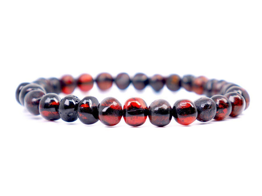 STRETCH POLISHED DARK CHERRY BALTIC AMBER ADULT BRACELET