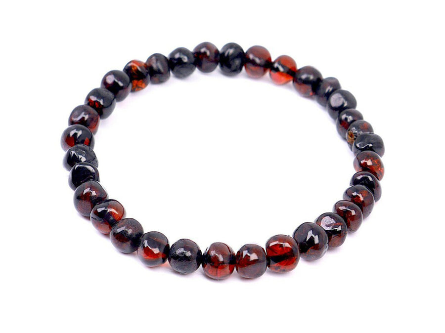 STRETCH POLISHED DARK CHERRY BALTIC AMBER ADULT BRACELET