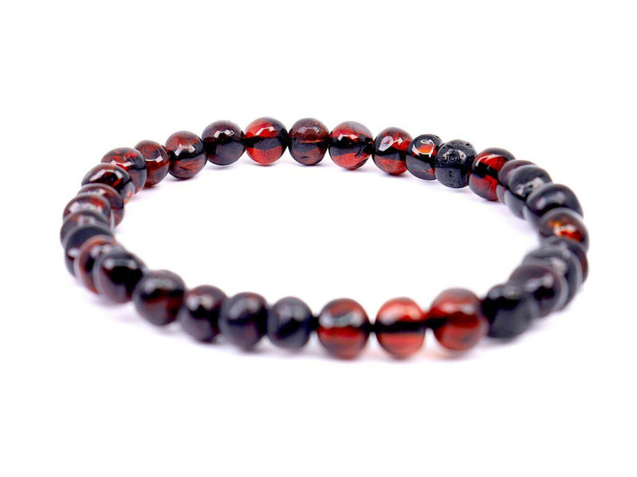 STRETCH POLISHED DARK CHERRY BALTIC AMBER ADULT BRACELET