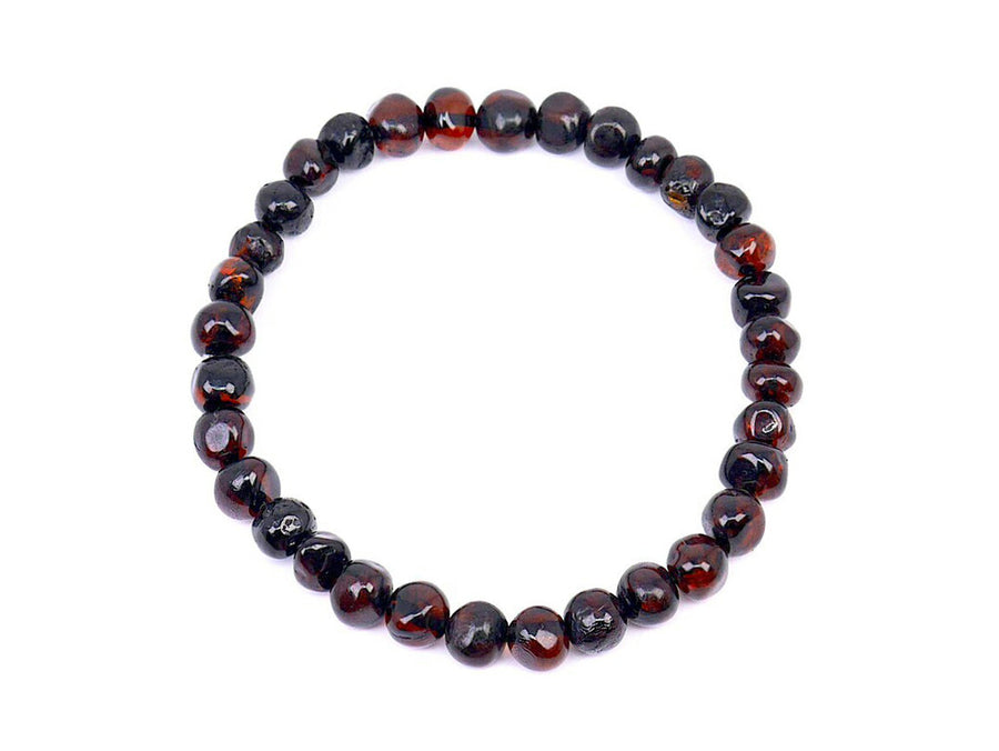 STRETCH POLISHED DARK CHERRY BALTIC AMBER ADULT BRACELET