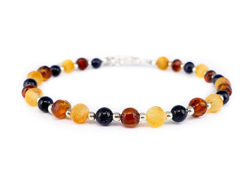 ADJUSTABLE MULTICOLOR BALTIC AMBER ADULT BRACELET WITH SANDSTONE